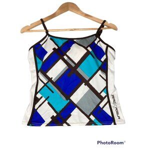 ZeroXPosur 12 Womens Tankini Blue Green White Pattern